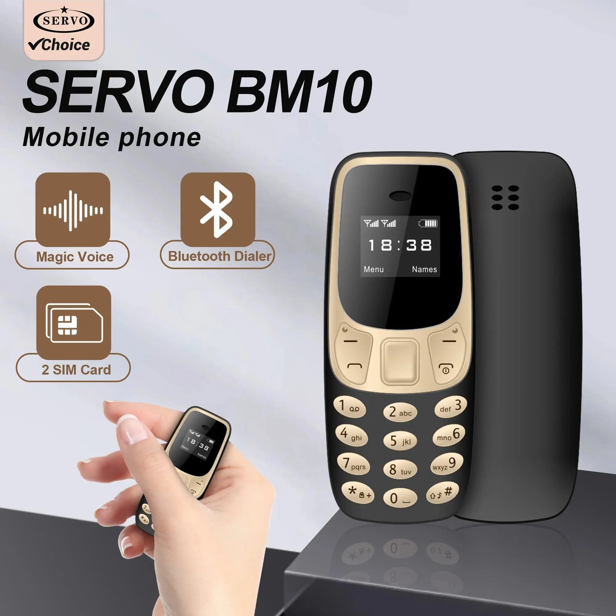SERVO BM10 Mini Mobile Phone with Bluetooth Earphone Voice Dialer ryshop